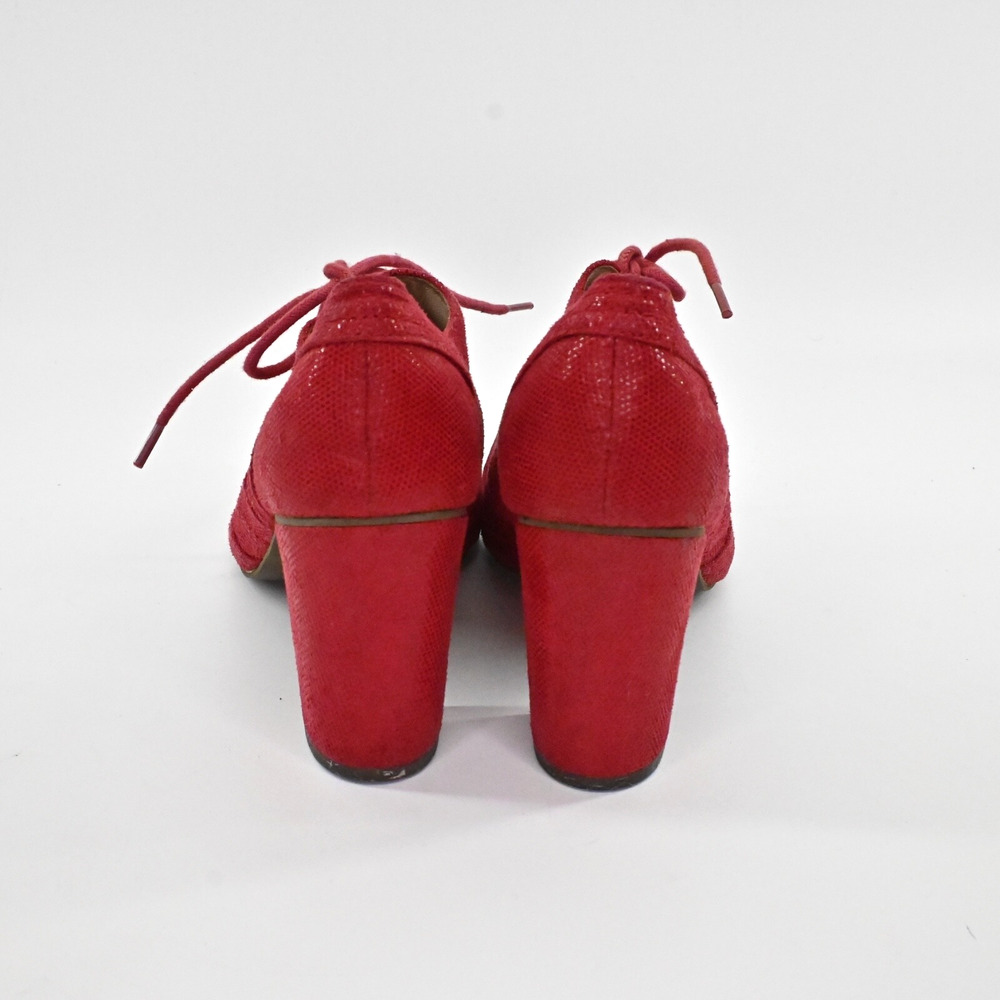 SEYCHELLES Womens Eternity Peep Toe Oxford Heels Sz 6 Red Shimmer Lace Up Retro - Picture 2 of 9